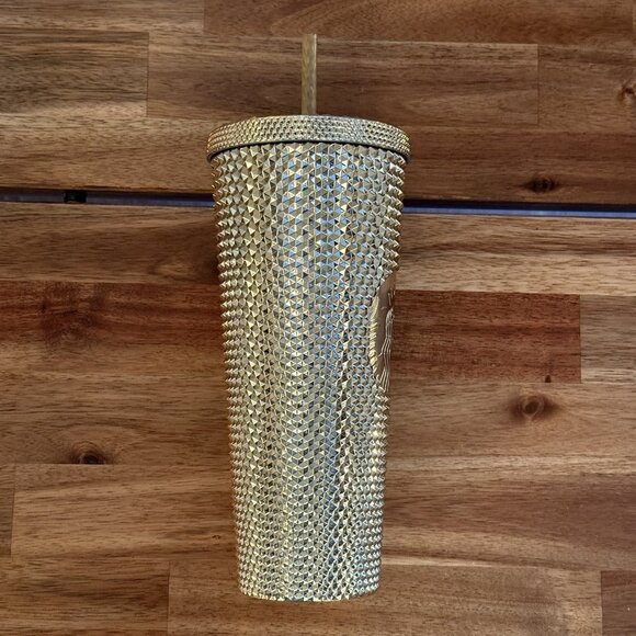 STARBUCKS Christmas Holiday 2022 Gold Bling Studded VENTI 24 oz TUMBLER Cold Cup - Picture 5 of 10